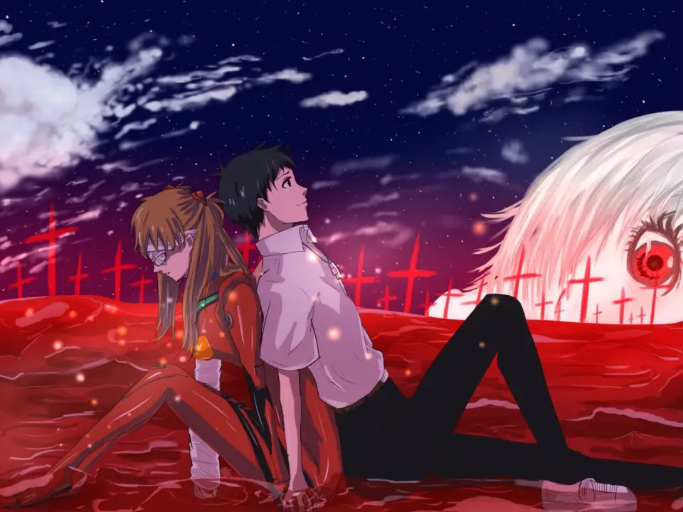 Shinji sitzt Rücken an Rücken mit Asuka